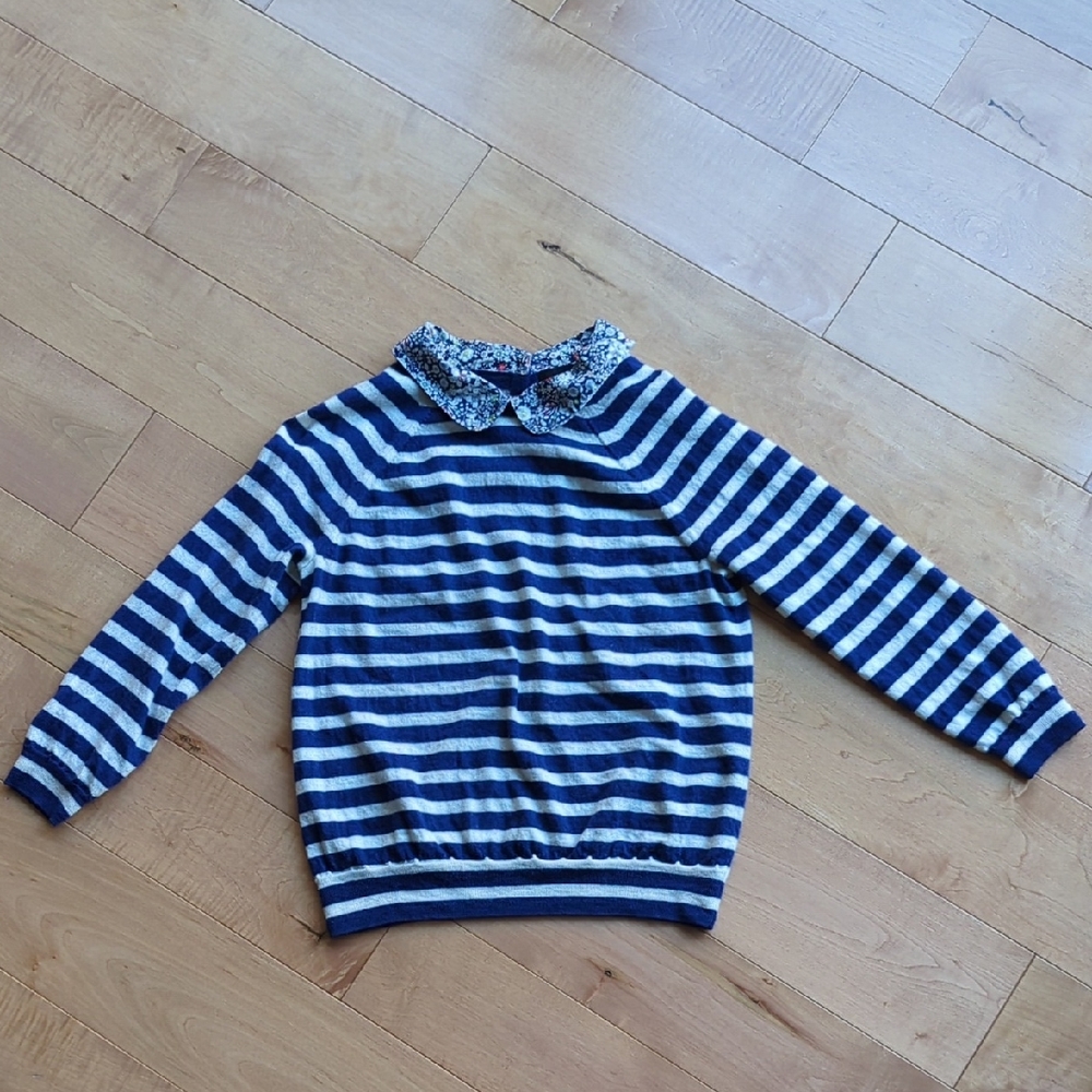 Striped Sweater with Floral Collar